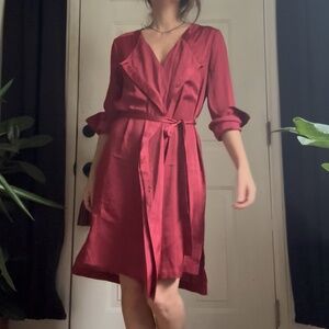 BCBG Red Satin Coat Style Dress